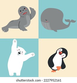 Cute Artic animal cartoon set