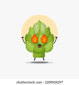 cute artichoke vegetable character with eyes giving off fire
