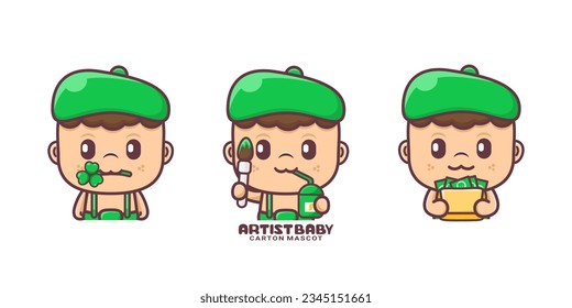 cute artist baby cartoon mascot. vector illustrations with outline style.