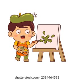 cute artist boy cartoon character vector illustration