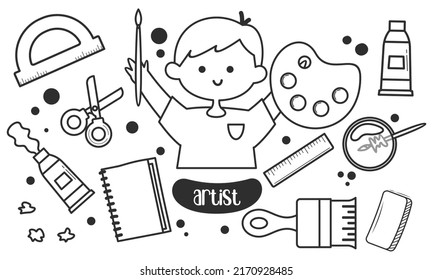 Cute artist doodle element vector 