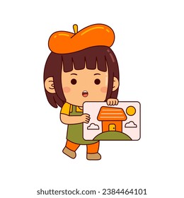 cute artist girl cartoon character vector illustration