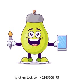 Cute artist pear cartoon vector illustration design. Fruit mascot character concept isolated vector