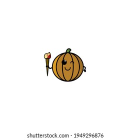 Cute Artist  Pumpkin Cartoon Character Vector Illustration Design. Outline, Cute, Funny Style. Recomended For Children Book, Cover Book, And Other.