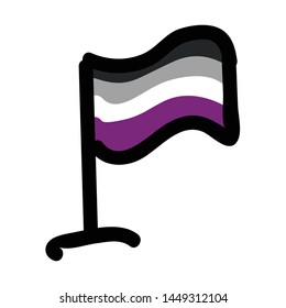 Cute asexual flag cartoon vector illustration motif set. Hand drawn isolated LGBTQ pride elements clipart for gay blog, sexuality graphic, aro web buttons.
