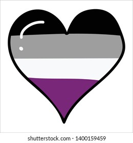 Cute asexual pride flag heart cartoon vector illustration motif set. Hand drawn isolated LGBTQ+ romantic elements clipart for wedding blog, valentines day graphic, love web buttons.