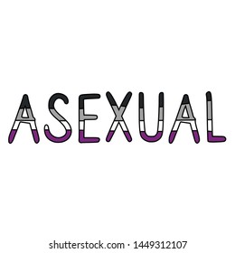 Cute asexual typography cartoon vector illustration motif set. Hand drawn isolated LGBTQ pride elements clipart for gay blog, text graphic, aro web buttons.