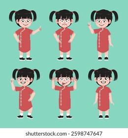 Cute Asian and Chinese Girl Cartoon Character Collections Set