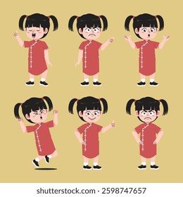 Cute Asian and Chinese Girl Cartoon Character Collections Set