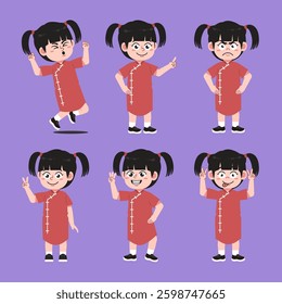 Cute Asian and Chinese Girl Cartoon Character Collections Set