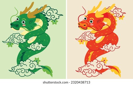 cute asian dragon lunar new year set card