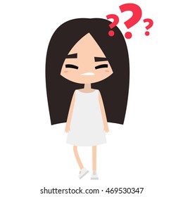 Cute asian girl is asking question/ Flat vector editable illustration

