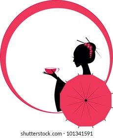 Cute Asian Girl Character with cup of tea