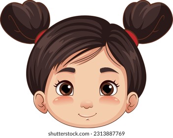 Cute Asian girl head cartoon illustration