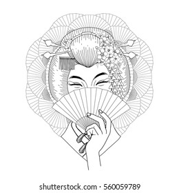Japanese Geisha Coloring Pages High Res Stock Images Shutterstock