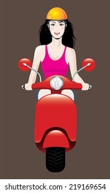 Cute Asian girl riding scooter.