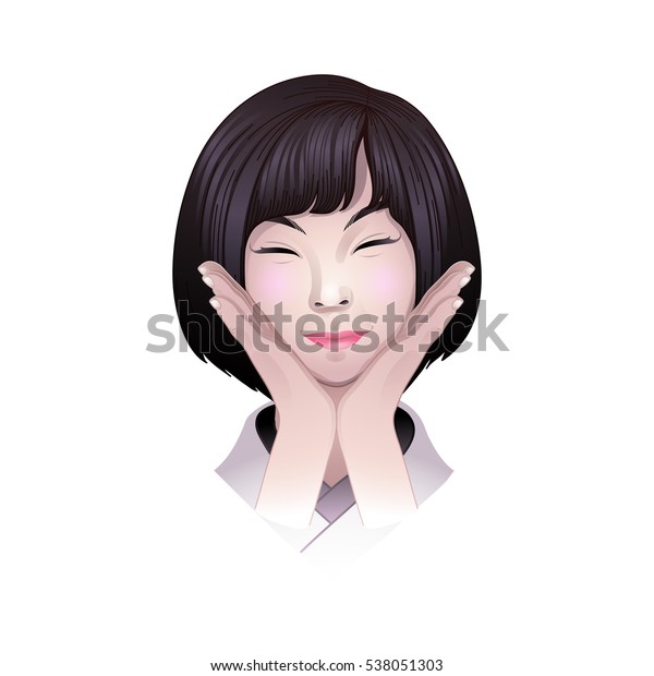 Cute Asian Girl Short Hairs Posing Stock Vector Royalty