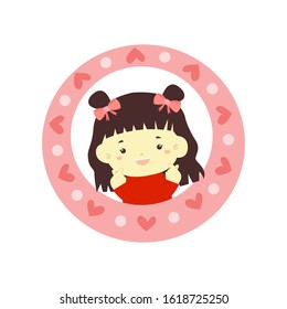 cute asian valentine character in pink and red.