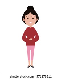 cute asian woman bun hair adult pink pants
