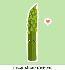 cute asparagus character cartoon mascot vegetable healthy food concept isolated vector illustration.  High protein resource. Vegan food.  Use as vegetarian recipe, agricultural harvest 