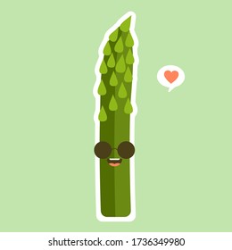 cute asparagus character cartoon mascot vegetable healthy food concept isolated vector illustration.  High protein resource. Vegan food.  Use as vegetarian recipe, agricultural harvest 