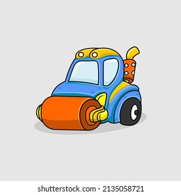 Cute Asphalt Compactor Car Vector