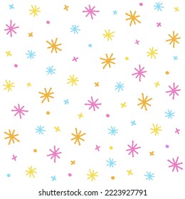 Cute Asterisk Star Flower Orange Pink Purple Green Confetti Sprinkle Sparkle Ditsy Floral Shine Small Polkadot dot Mini Line Abstract Colorful Pastel Seamless Pattern Background