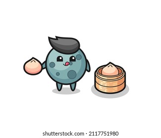 cute asteroid character eating steamed buns , cute style design for t shirt, sticker, logo element