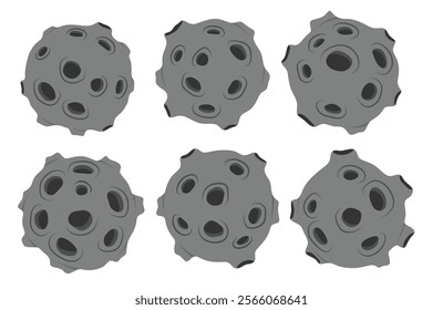 Cute asteroid flat vector character set with cartoon flat style.