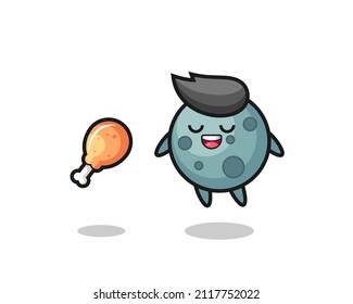 cute asteroid floating and tempted because of fried chicken , cute style design for t shirt, sticker, logo element