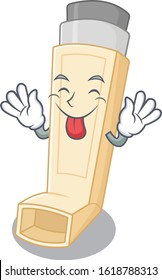 Cute asthma inhaler cartoon mascot style with Tongue out