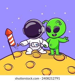 Astronauta Y Extranjero Jugando Fuegos Artificiales En Caricatura De La Luna
Ilustración de iconos vectores. Concepto de icono de la tecnología de la ciencia
Vector Premium aislado. Estilo de dibujo plano
