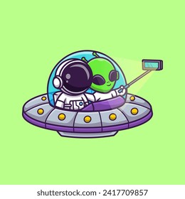 Cute Astronaut and Alien Selfie with Phone In Ufo Cartoon
Vector Icon Illustration. Science Technology Icon Concept
Isolated Premium Vector. Flat Cartoon Style
