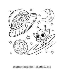 Cute Astronaut and Alien Space Adventure Coloring Pages for Kids	