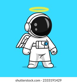 Cute Astronaut Angel Cartoon Vector Icon Illustration. Science Holiday Icon Concept Isolated Premium Vector. Flat Cartoon Style