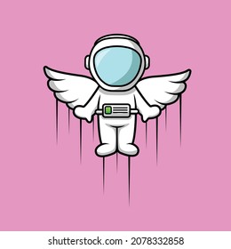 Cute Astronaut Angel Flying Cartoon Vector Icon Illustration. Space Science Fiction Icon Concept Isolated Premium Vector. Flat Cartoon Style