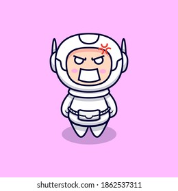 Cute Astronaut is Angry Cartoon Vector Icon Illustration. Flat Cartoon Style
