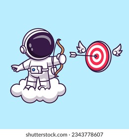 Cute Astronaut With Archery On Cloud Cartoon Vector Icon Illustration. Science Technology Icon Concept Isolated Premium Vector. Flat Cartoon Style