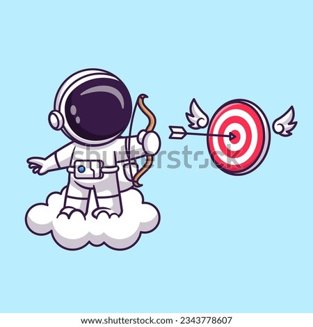 Cute Astronaut With Archery On Cloud Cartoon Vector Icon Illustration. Science Technology Icon Concept Isolated Premium Vector. Flat Cartoon Style