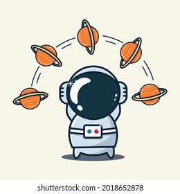 cute astronaut around the planet