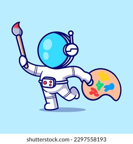 Cute astronaut artist Cartoon Vector Icon Illustration. Animal Icon Concept Isolated Premium Vector. Flat Cartoon Style