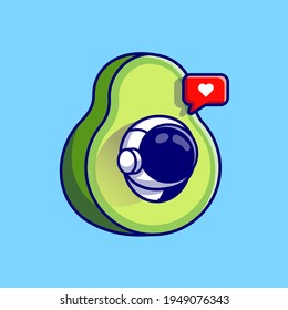 Cute Astronaut In Avocado Fruit Cartoon Vector Icon Illustration. Science Food Icon Concept Isolated Premium Vector. Flat Cartoon Style