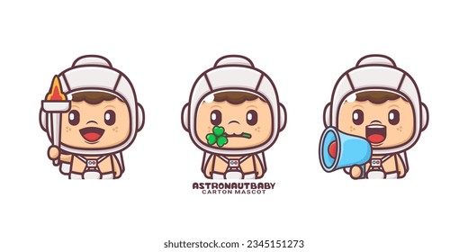 cute astronaut baby cartoon mascot. vector illustrations with outline style.