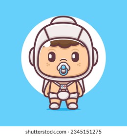 cute astronaut baby cartoon mascot. vector illustrations with outline style.