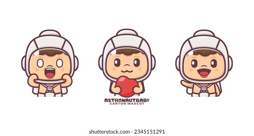 cute astronaut baby cartoon mascot. vector illustrations with outline style.