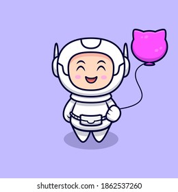 Cute Astronaut and Balloon Cartoon Vector Icon Illustration. Flat Cartoon Style
