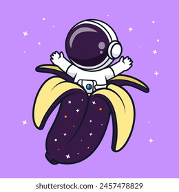 Cute Astronaut In Banana Space Cartoon Vector Icon Illustration. Science Food Icon Concept Isolated Premium Vector. Flat Cartoon Style