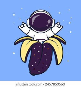 Cute Astronaut In Banana Space Cartoon Vector Icon Illustration. Science Food Icon Concept Isolated Premium Vector. Flat Cartoon Style