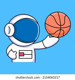 Cute Astronaut With Basketball Cartoon Design