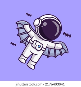 Cute Astronaut Bat Flying Cartoon Vector Icon Illustration. Holiday Technology Icon Concept Isolated Premium Vector. Flat Cartoon Style